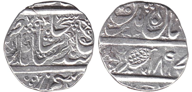 MultanMint, Silver, Rupee, 1897, a flower on obv (KM 86.1). About Extremely Fine, Very Rar