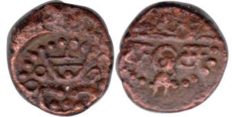 Copper, 1.46 g, Duit, Negapatnma mint, ND (1695), crude figure of goddess Kali on Tamil in