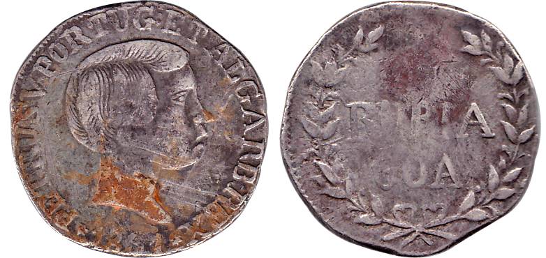 Goa, Pedro V, Silver, Rupia, 1861, portrait of the King with year on obv (KM 279). Broad f
