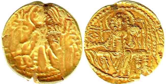 Kushanas, Later Kushana, Ska (Saka), Gold, 7.75 g, Dinar, king offering to an altar on obv