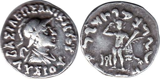 Indo-Greeks, Lysious (120-110 BC), Silver, Drachm, helmeted bust of the Greek ruler to rig