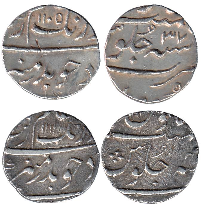 Aurangzeb, Silver (2), ½ Rupee, Surat Mint, AH 1105/37 and 1111/4x. Very Fine, Scarce. 2 c