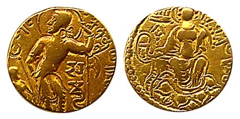 Guptas, Samudragupta, Gold, Dinar, Battle-Axe type, a battle-axe attached to the standard 