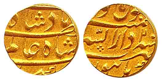 Shah Alam I, Gold, Mohur, Burhanpur Mint, RY 2 (KM 356.3). Very Fine+