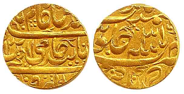 Ahmadnagar Farrukhabad Mint, Gold, Mohur, in the name of Shah Alam II, AH 1211/31 (KM 97.2