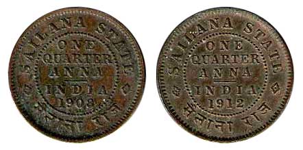 Copper (2), ¼ Anna, in the name of Edward VII, 1908, and in the name of George V, 1912. Fi