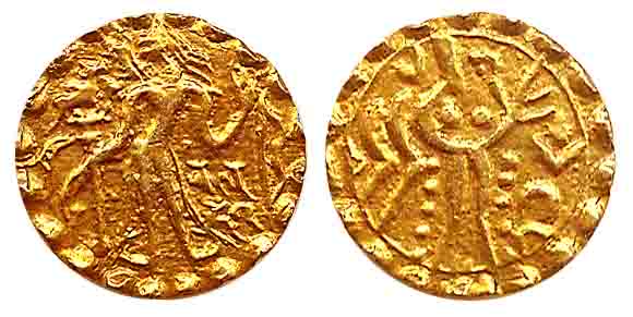 Samtatta of Bengal, Balabhatta, Gold, Dinar, archer/goddess type. About Very Fine, Scarce.
