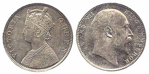 Silver (7), Rupee, Victoria, 1862, 1862 Dot variety with 2/0 Dots, 1875; Edward VII, 1903;