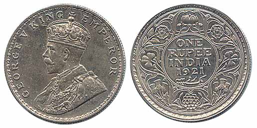 George V, Silver, Rupee, 1921, Bombay Mint, Proof. Rare.