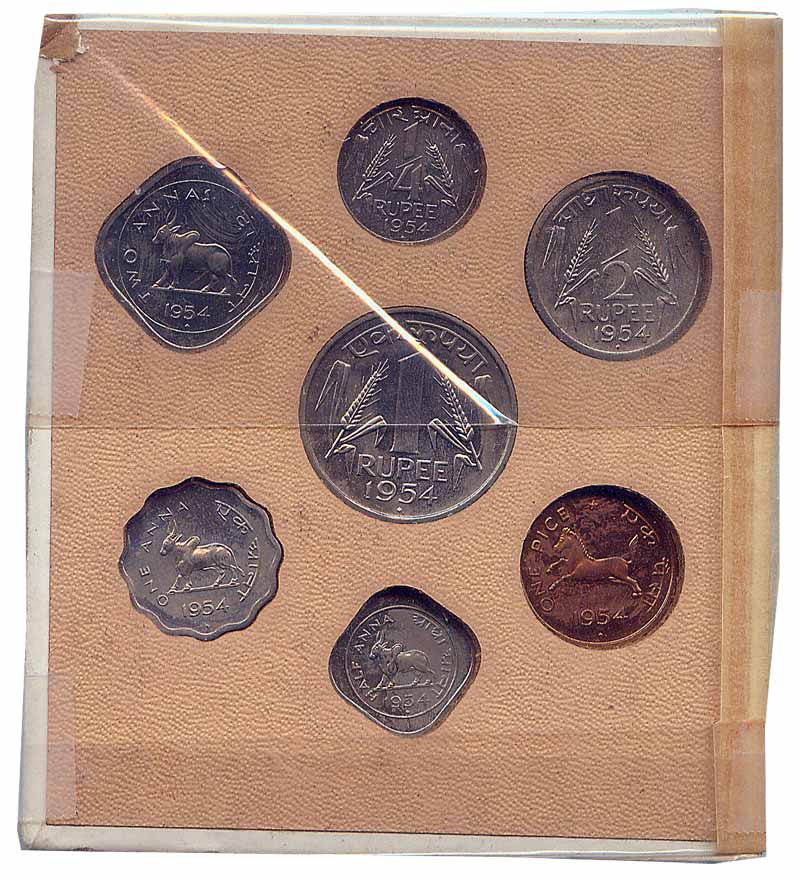 Proof Set, 1954, set of 7 coins. Packed in original cardboard open case. Very Rare.
