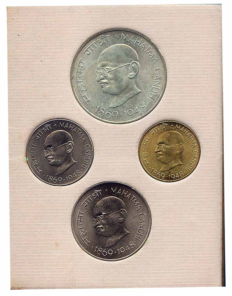 UNC Set, Mahatma Gandhi Centenary Coins, 1969. Packed in original plastic case, Rare.
