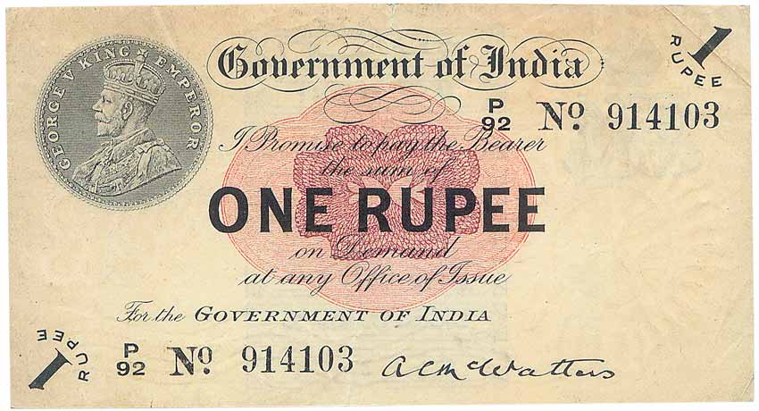 George V, Re. 1, sign A C Macwatters, 1917 issue, Watermark variety B (Jhun 1.2B). About E