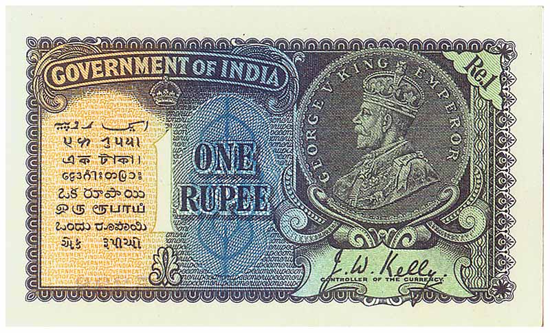 George V, Re.1, sign J W Kelly, profile head of the King as Watermark (Jhun 2.1B). UNC, Ve