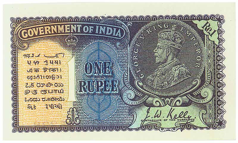 George V, Re.1, sign J W Kelly, profile head of the King as Watermark (Jhun 2.1B). UNC, Ve