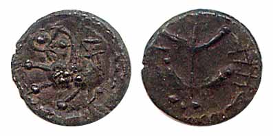 Vishnukundin-type, Copper, four-branched tree on obv, a lion to left on rev. Issue of Vida