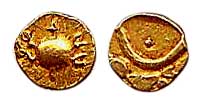 Southern India, Gold, Turtle Fanam, a turtle on obv and part of a legend on rev. Very Fine