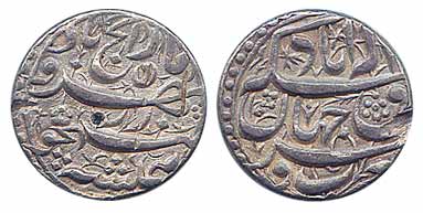 Akbar, Silver, Rupee, Rebellion Issue, Allahabad Mint. Broad flan, Test marks, Very Fine+,