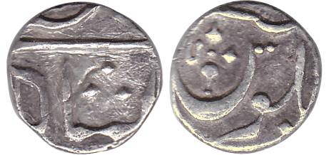 Poona Mint, Silver, 2.49 g, ¼ Rupee, in the name of Shah Ali Gohar, an Ankush as mint mark