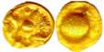 Shilaharas of Kolhapur, Gold, 0.76 g, Double Fanam, Trishul on obv, Goblet on rev.About UN