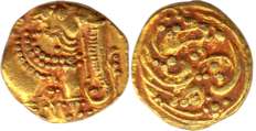 Gangas, 11th century, Gold, 3.86 g, Elephant Pagoda, an ornate elephant standing to right 