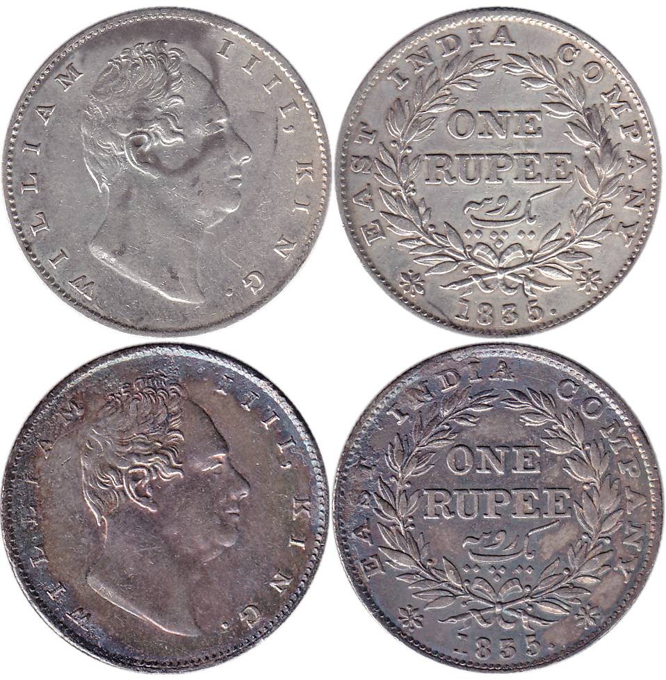 William IV, Silver (2), Rupee, Calcutta Mint, 1835, R.S. incused, C/II/20 Berries (unliste