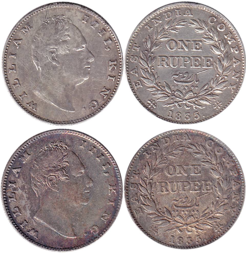 William IV, Silver (2), Rupee, Bombay Mint, 1835, No Initials, B/II/20 Berries (Pridmore# 
