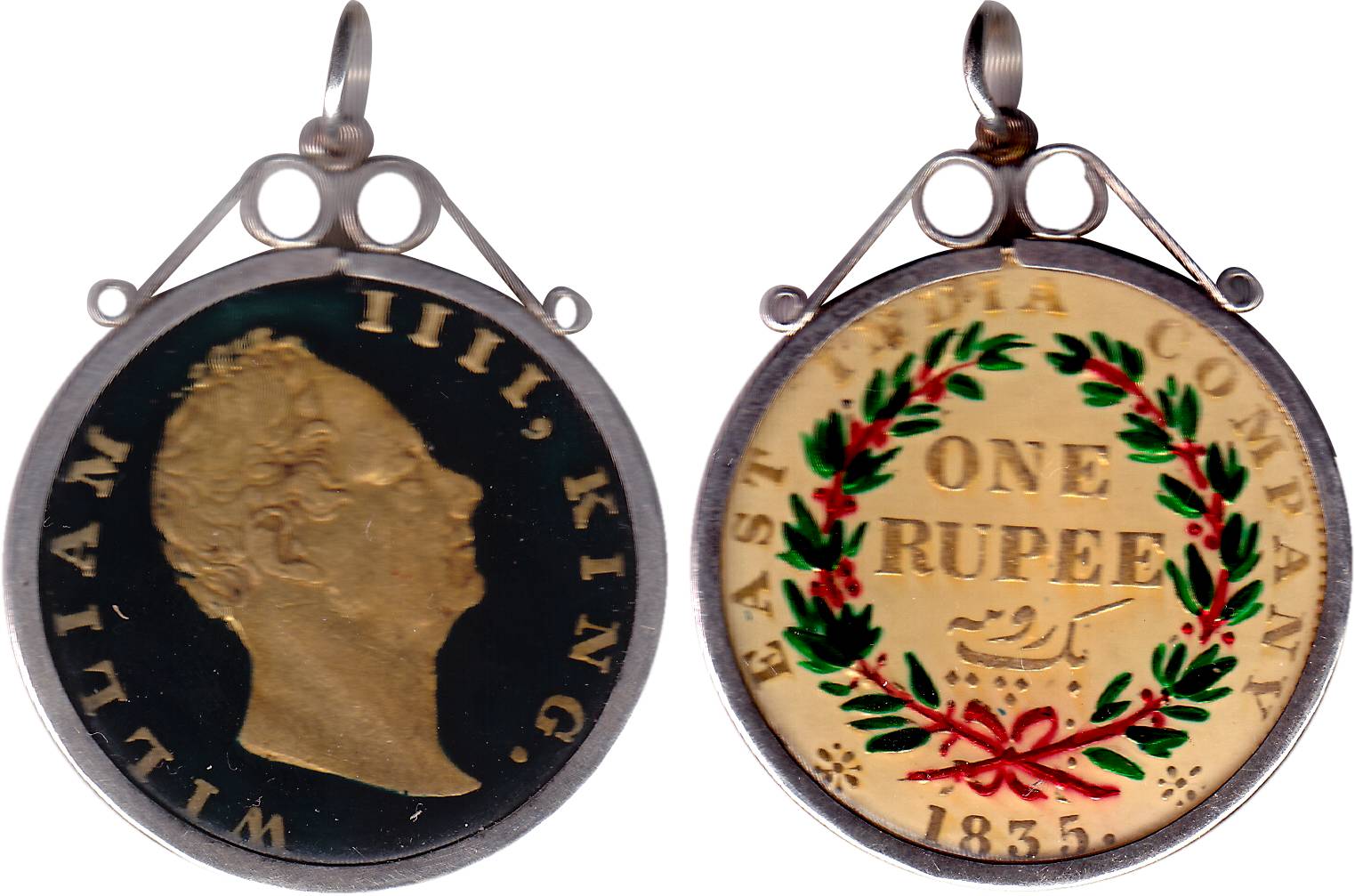 William IV, Silver-enameled Rupee for Ornamental Pendent, Silver, Rupee, 1835. With the ou