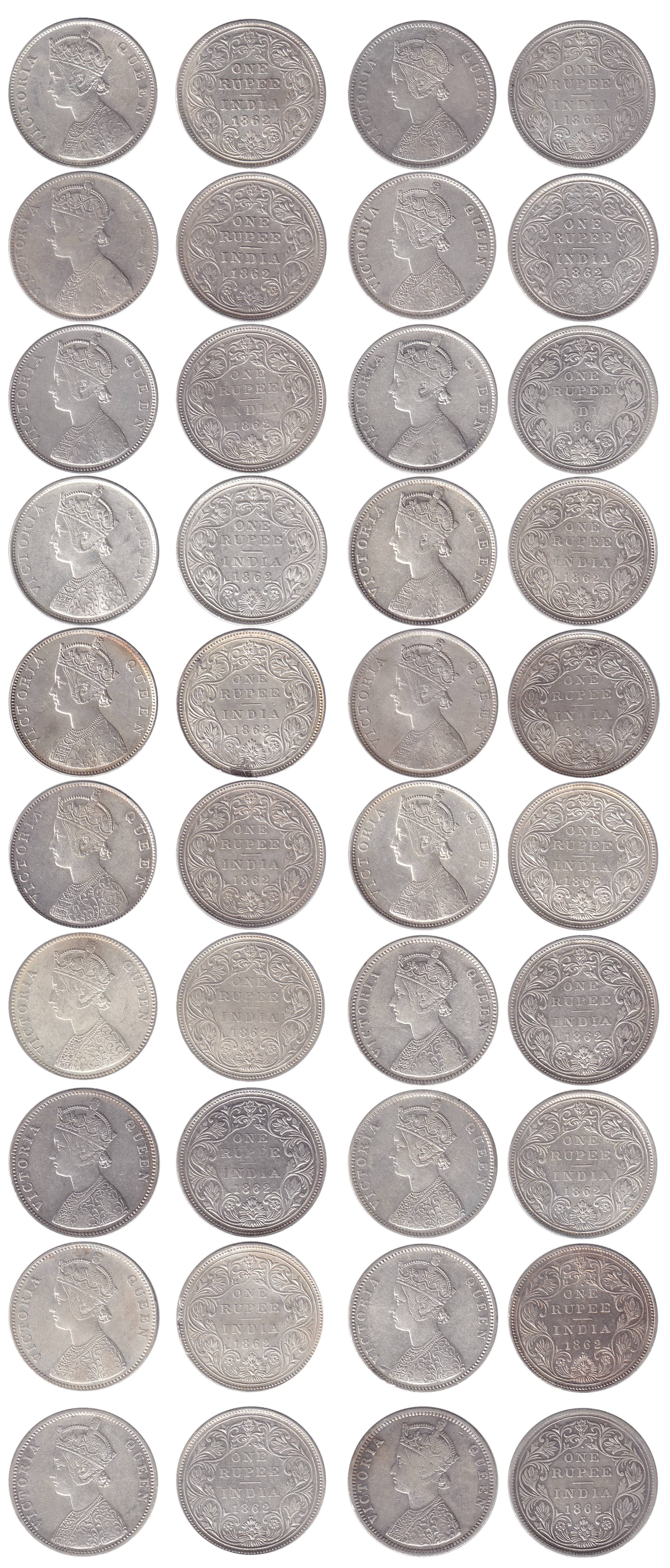 Victoria Queen, Silver (20), Rupee, Calcutta Mint, 1862, A/I/0/0, A/IIa/0/0, B/IIa/0/0; Ma