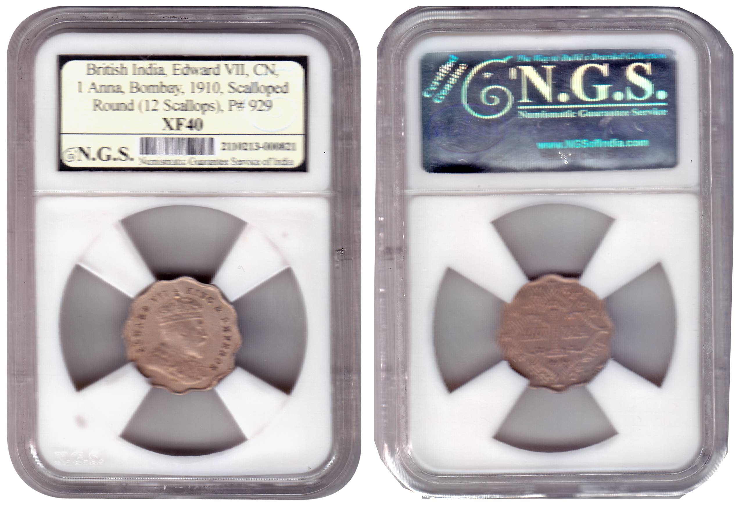 Edward VII, Cupro-Nickel, 1 Anna, 1910, B incused, Bombay Mint, 12 scallops round, Pridmor