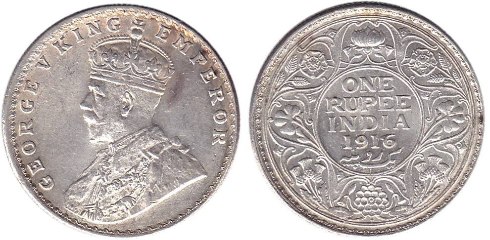 George V, Silver, Rupee, 1916, Bombay Mint, re-engraved type with the unit figure of 6 is 
