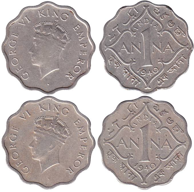 George VI, Cupro-Nickel (2), 1 Anna, 1940, Calcutta and Bombay Mint, Head type I (Pridmore