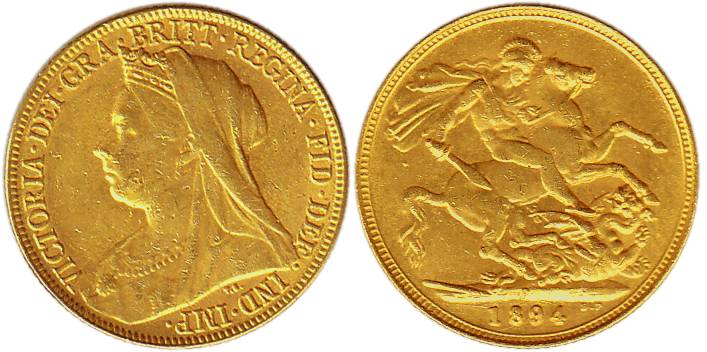 Great Britain, Victoria, Gold, 7.92 g, Guinea-Sovereign, 1894.P for Pretoria mint.About UN