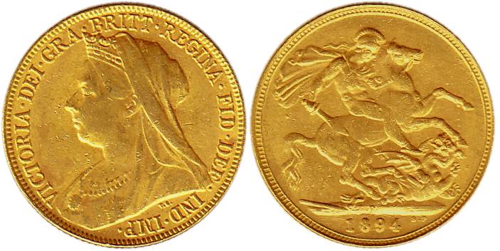 Great Britain, Victoria, Gold, 7.92 g, Guinea-Sovereign, 1894.P for Pretoria mint.About UN