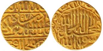 Akbar, Gold, 10.90 g, Mohur, Agra, Dar ulKhilafat mint, AH 978, Kalima type, mint name at 