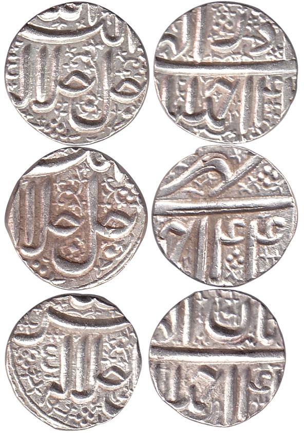 Akbar, Silver (3), ½ Rupee, Ahmedabd Mint, Allahu Akbar type, 3 different months: Aban, Az