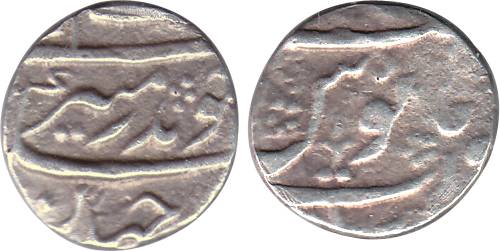 Aurangzeb, Silver, ¼ Rupee, Surat Mint, mint name at bottom on rev. Fine, Scarce.