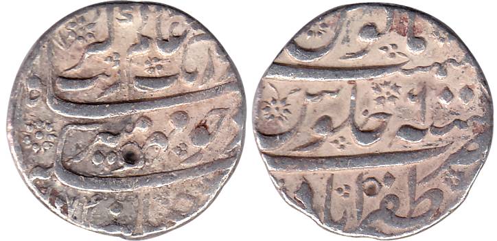 Aurangzeb, Silver, Rupee, Zafarabad Mint, AH 1074/6, flowery fields on both the sides (KM 