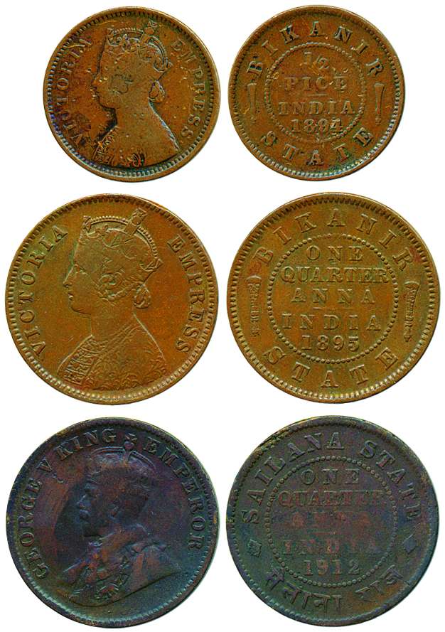 Ganga Singh, Copper (3), ¼ Anna and ½ Pice, with the name and portrait of Victoria Empress