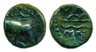 Western Kshatrpas, Damasena, Potin, Elephant type on obv, three arched hill in the centre 