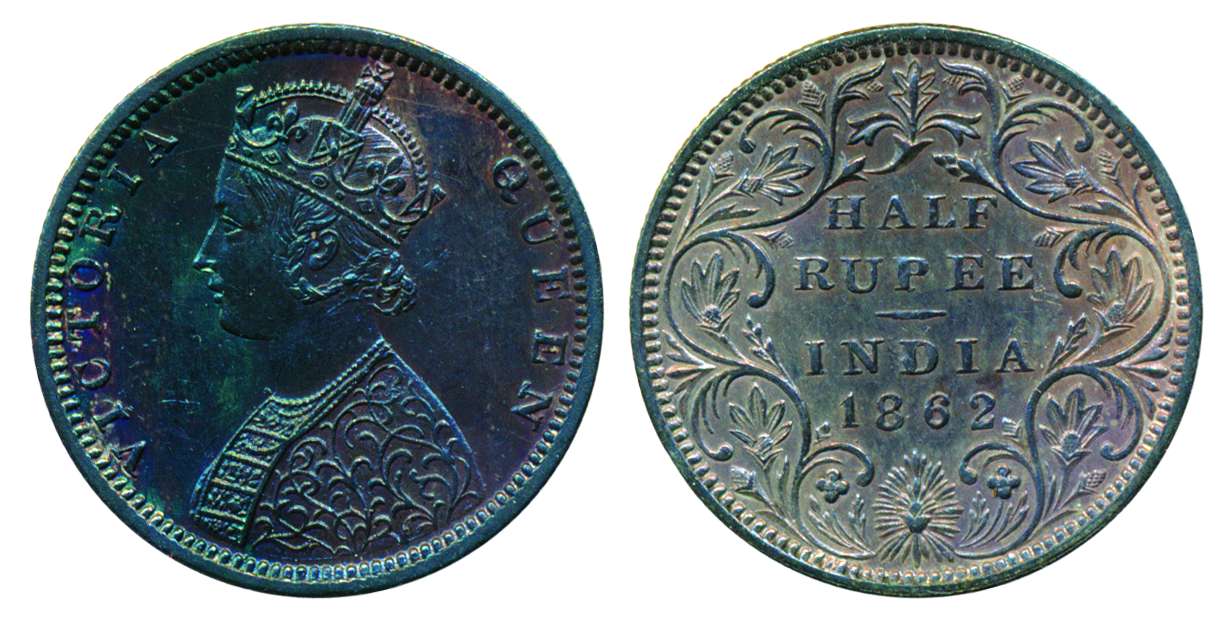 Victoria Queen, Silver, ½ Rupee, Bombay Mint, 1862, B1/II/No mm (Pridmore# 258). Almost UN