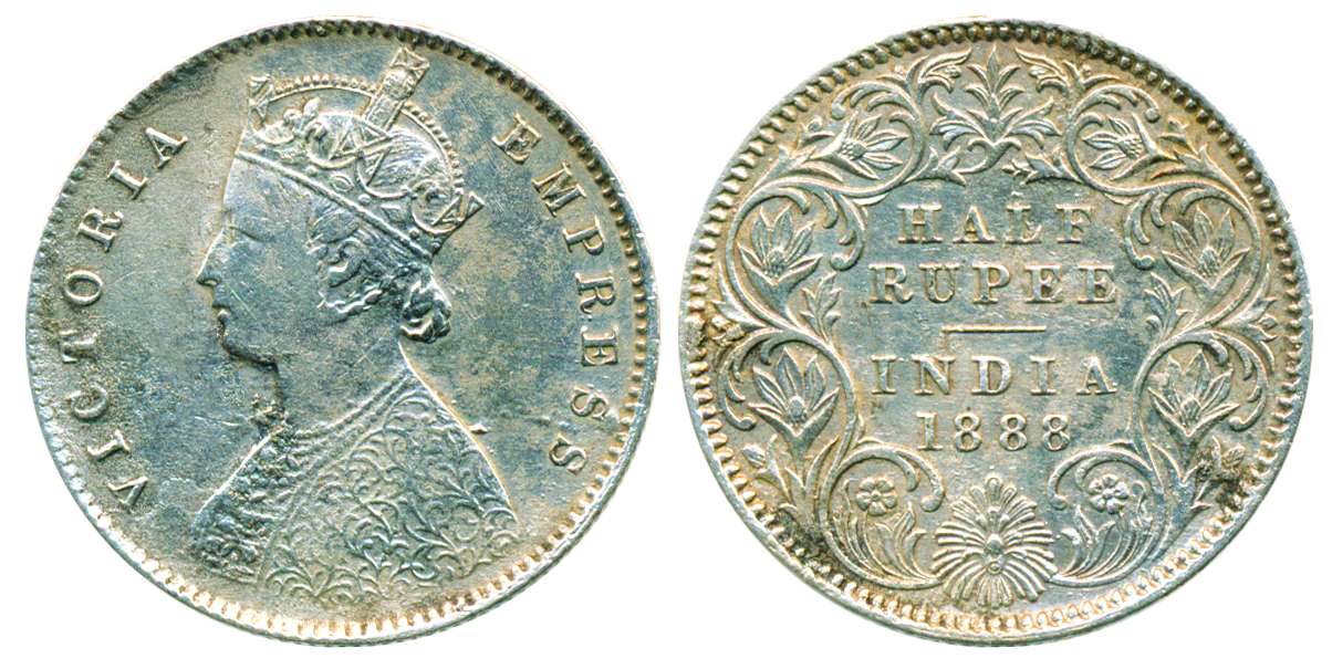 Victoria Empress, Silver, ½ Rupee, 1888, Calcutta Mint, A/I/’C’ incused (Pridmore # 272). 