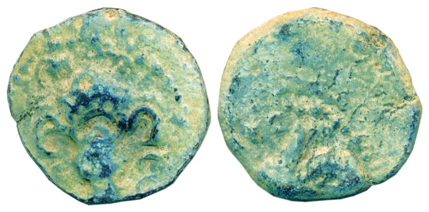 Post Guptas, Lead, 2094 g, seated Garuda with wings open and facing on obv, unidentified o