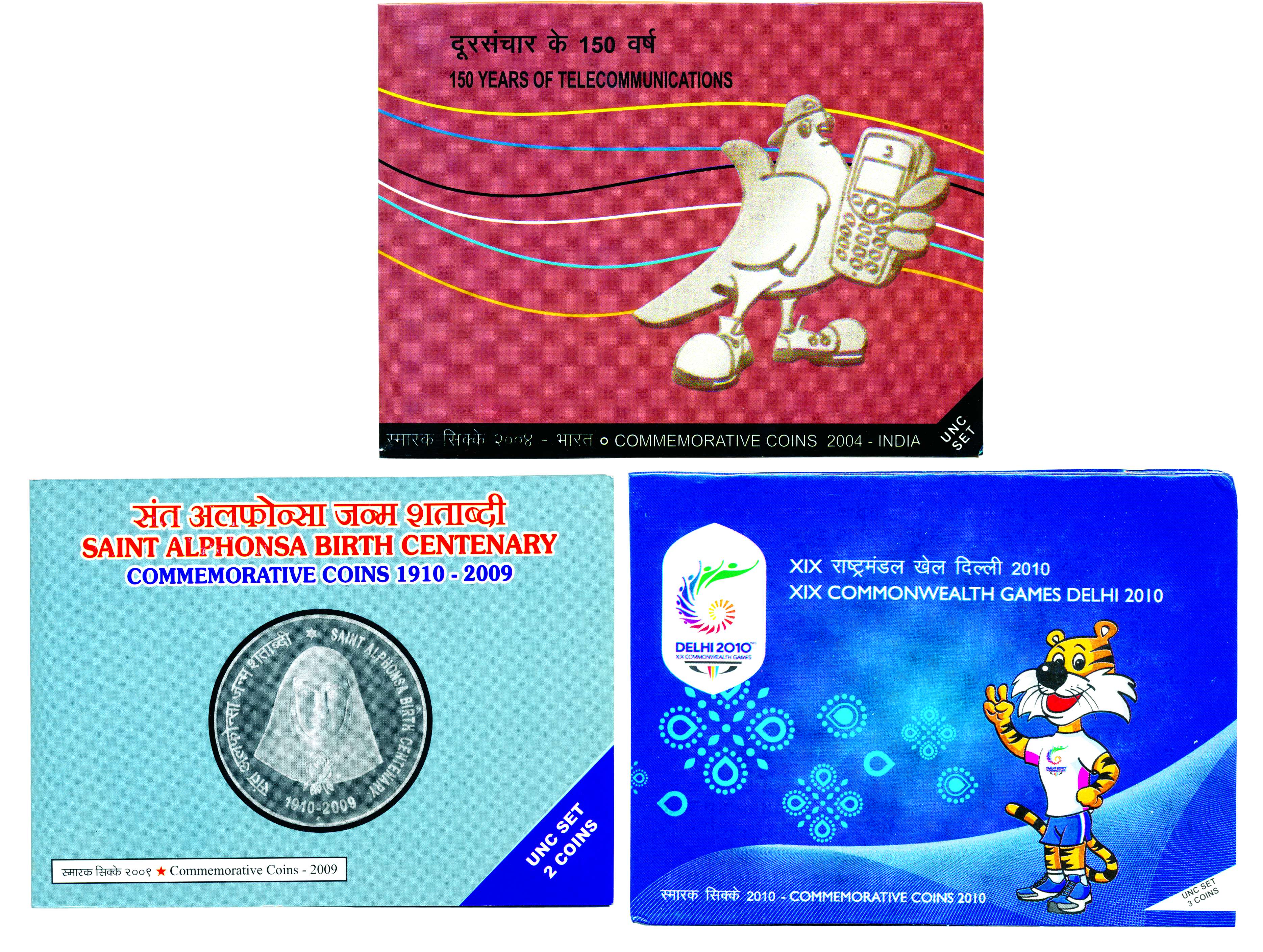 UNC Set (3) of 2004, 150 Telecommunications, 2009 - Saint Alphonsa Birth Centenary, and 20