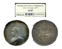 German East Africa, Gullelmus II, Silver, ½ Rupie, 1897, Rare Graded and slabbed by N.G.S.