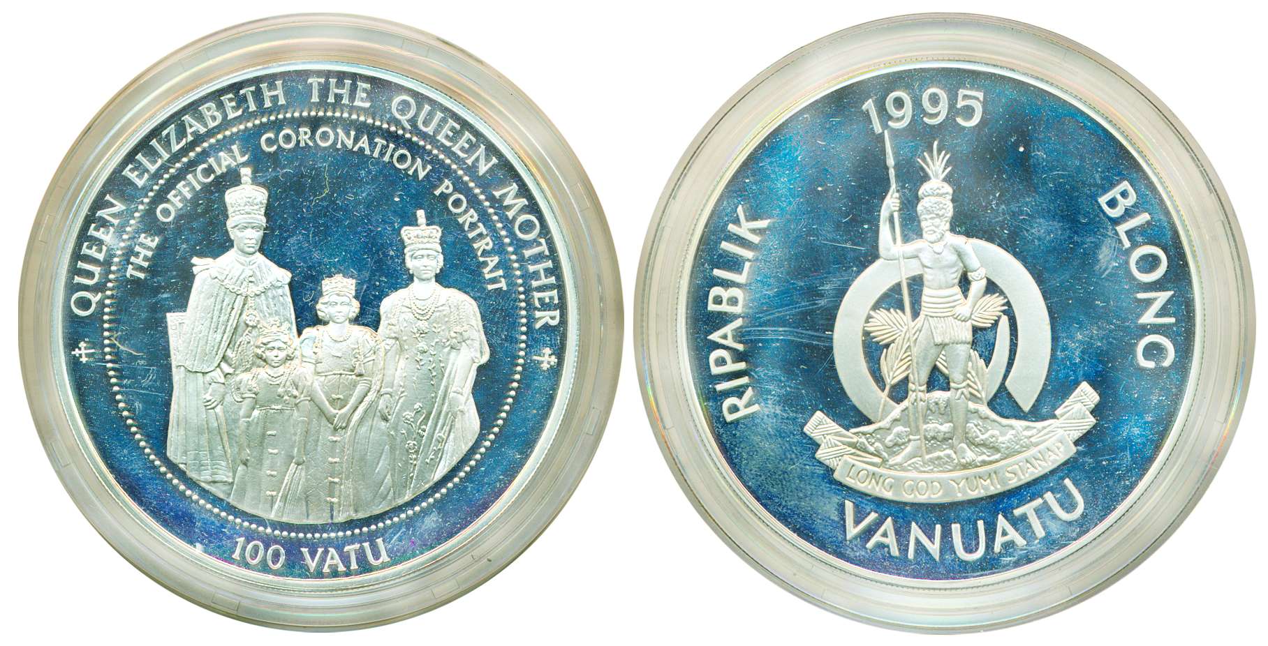 Vanuatu, Silver, 5 oz., 100 Vatu, The Official Coronation Portrait of Queen Elizabeth and 