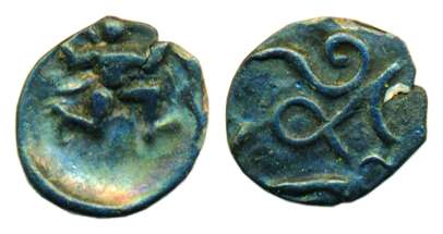 Shilaharas of Karad, Silver, Fanam, a Garuda running to right on obv, Kannda Bu for Bukkar