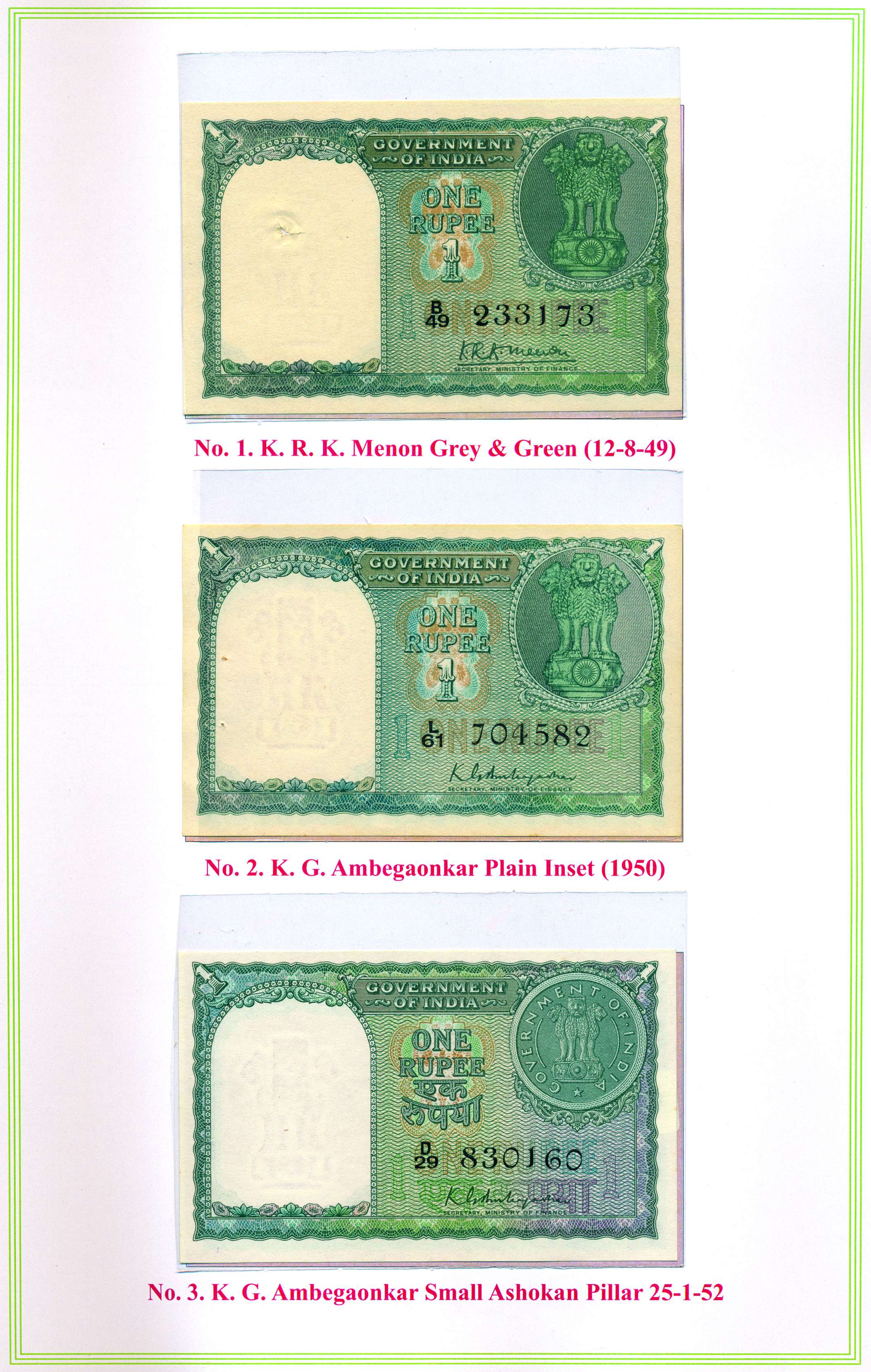 1 Rupee, Complete Set of All 59 Notes right from 1949 to 1994, including the rarest of all
