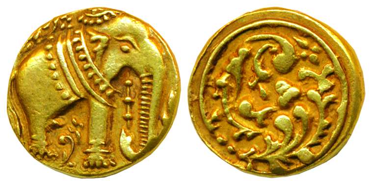 Gangas, Gold, 3.83 g, Pagoda, Elephant Pagoda, with an ornate elephant to right with a flo