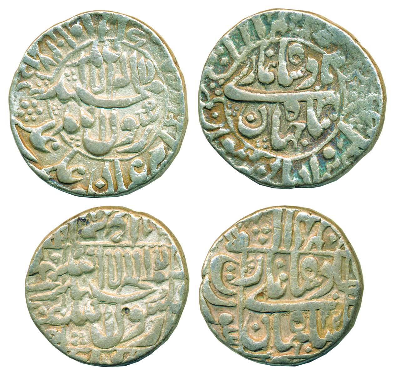 Shah Jahan, Silver (2), Rupee, Surat Mint, Square area and circular area types, AH 1067/31