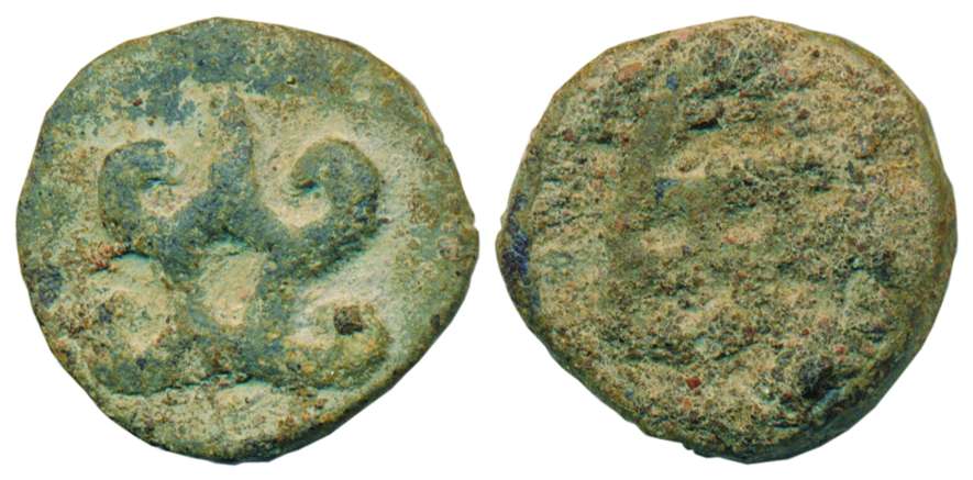 Anandas of Karwar, Copper, 4.57 g, anonymous, basket type tree in railing on obv, a Shriva